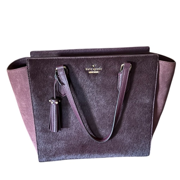 Excellent condition-Deep Royal Plum purple Kate Spade calf-hair full-size tote - Picture 3 of 6